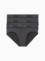 Pack de tres slips negros de microfibra stretch con cintura elástica con logo Calvin Klein.
