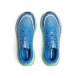 Championes de trail running Merrell modelo Agility Peak 6, color azul con entresuela en tono verde menta. Presentan diseño técnico con malla transpirable, refuerzos en TPU, entresuela FloatPro+ para mayor amortiguación y suela Vibram MegaGrip con tacos de alta tracción.