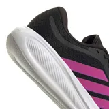Championes de running Adidas Response Runner 2 para mujer, con diseño en color negro y detalles en fucsia. Presentan una capellada de malla transpirable, las icónicas tres tiras laterales en contraste y una entresuela blanca amortiguada.