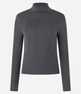 Blusa de manga larga de tejido melange en tono verde oliva, con cuello alto y calce ajustado.