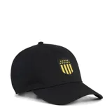 Gorra Puma de Peñarol color negro, con escudo del club bordado en amarillo en el frente y visera curva.