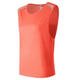 Remera deportiva sin mangas color coral con detalles reflectivos en los hombros.