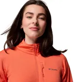 Campera polar Columbia Essential Hike Grid color naranja, de manga larga con cuello alto y cierre frontal completo. Cuenta con un bolsillo vertical con cierre en el pecho y bolsillos laterales.