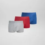 Pack de tres boxers de algodón en color gris, rojo y azul.