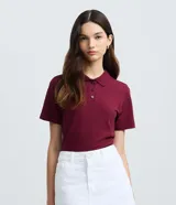 Blusa polo de manga corta, color bordó, confeccionada en algodón con elastano, con cuello estilo polo y cierre frontal con tres botones. Marca Blue Steel.
