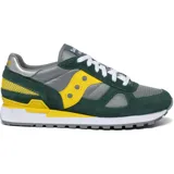 Championes Saucony Shadow Original, color verde oscuro, gris y amarillo. Capellada de gamuza y malla de nylon, entresuela de EVA que ofrece amortiguación y suela de goma resistente al desgaste.