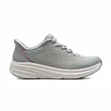 Championes deportivos Skechers Slip-Ins Bobs Skillz, color gris con detalles en rosado. Confeccionados con malla transpirable y suela amortiguada, cuentan con tecnología de calce sin manos y cordones ajustables.