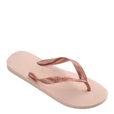 Sandalias tipo ojotas Havaianas, color marrón claro con tiras texturizadas en tono bronce metalizado.