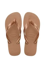 Chancletas Havaianas color dorado con tiras texturizadas y diseño clásico de dedo.