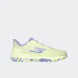 Championes deportivos Skechers Viper Pro 2.0, color amarillo con detalles en lila y suela multicolor.