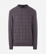 Suéter masculino de punto con textura cuadrillé, cuello redondo y mangas largas con puños acanalados.