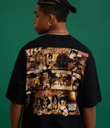 Remera boxy de algodón negro con cuello redondo, manga corta y estampa grande en la espalda en homenaje a la banda de rock Kiss.