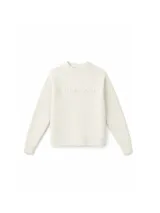 Sweater de tejido acanalado en color blanco, con cuello redondo y logo bordado en el frente.