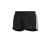 Short deportivo Adidas de mujer, color negro con tres rayas blancas en los laterales, cintura elástica y corte holgado.