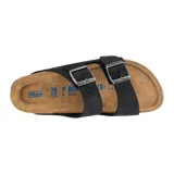 Sandalia Birkenstock modelo Arizona con doble tira ajustable, fabricada en cuero con plantilla de corcho y suela de goma.