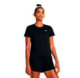 Remera deportiva Under Armour de manga corta, color negro, con cuello redondo y logo de la marca estampado en el pecho.