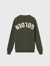 Sweater de punto Golden Goose con cuello redondo, manga larga y puños acanalados, en color verde oliva.