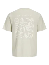 Camiseta color arena con estampado en la espalda con la palabra 'ORIGINALS' y un diseño abstracto en blanco.