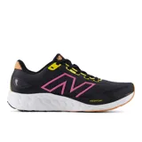 Championes New Balance Fresh Foam 680v7 para mujer, color negro con detalles en rosa, amarillo y naranja.