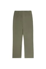 Pantalón de corte recto color verde claro, con cierre frontal expuesto y bolsillos laterales.