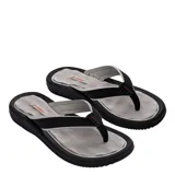 Sandalias de dedo Rider modelo Dunas Thong para mujer, en combinación de negro y gris, con tiras texturizadas y suela contorneada.