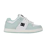 Championes de skate DC modelo Manteca 4, con diseño de paneles en color blanco y verde menta. Presentan el logo de la marca en el lateral y en la lengüeta, con suela de goma blanca y cordones al tono.
