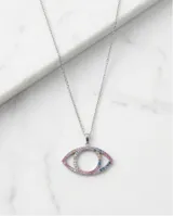 Collar de acero con baño de oro y dije en forma de ojo decorado con circonias multicolor.