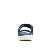 Sandalia deportiva Merrell de diseño ergonómico, con tiras de malla y cincha en color azul marino. Cuenta con cierre de hebilla ajustable, plantilla de espuma EVA integrada y entresuela ligera para mayor estabilidad.