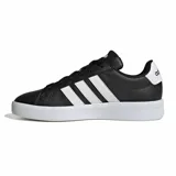 Championes Adidas Grand Court 3.0 J, color negro con las tres rayas distintivas de la marca en blanco y suela blanca.