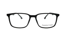 Anteojos de receta Nazareno Corsini con marco de acetato en color negro mate y diseño rectangular.