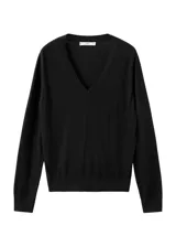 Jersey de punto fino color negro, de corte recto, con escote en V y manga larga.