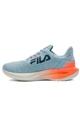 Championes deportivos Fila modelo Efecto para mujer, en color azul marino con suela beige y detalles en naranja. Cuentan con capellada de malla transpirable y cordones ajustables.