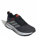 Championes de running Adidas modelo Runfalcon 5 TR, color negro con detalles en gris y naranja. Presentan mediasuela Cloudfoam para mayor amortiguación, exterior de malla técnica transpirable con refuerzos estructurales y suela de goma Adiwear con patrón de tracción para superficies mixtas.
