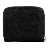 Billetera Guess modelo Laurel, color negro con logo dorado en el frente y cierre perimetral con cremallera.