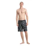 Short de baño Volcom modelo Contact Scallop Stoney, color negro con estampado geométrico de rombos en tono verde grisáceo. Presenta cintura con cordón ajustable y largo de 19 pulgadas.