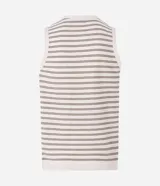 Musculosa de punto texturizado color beige con rayas horizontales en gris oscuro, cuello redondo y corte cómodo.