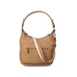 Bandolera morral color marrón, con asa de hombro y correa regulable. Cuenta con un bolsillo frontal con cierre y otro bolsillo trasero con cierre.