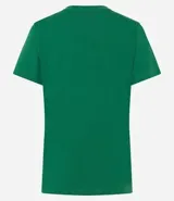 Remera básica celeste de media malla, con escote en V y mangas cortas.