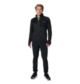 Campera polar Columbia Titanium modelo Triple Canyon G Ii, de color negro, con cuello alto, cierre frontal completo y bolsillos con cremallera. Cuenta con tecnología Omni-Wick para control de humedad, costuras planas y orificios para los pulgares en los puños.