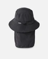 Sombrero bucket de surf Rip Curl S Series Surf en color negro, con solapa protectora para el cuello, paneles de malla transpirable y barbiquejo ajustable con hebilla.
