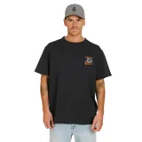 Remera negra de corte oversize con estampado pequeño en el pecho con el logo de la marca y la frase "Volcom Workwear".