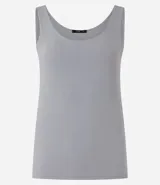 Blusa musculosa color gris claro, con escote en U y breteles anchos. Confeccionada en poliamida y poliéster.