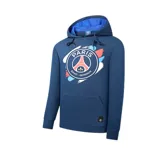 Buzo hoodie azul con el escudo del París Saint-Germain estampado en el pecho.
