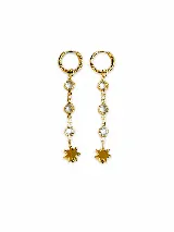 Cadena colgante para aros de acero bañada en oro, con abalorios de vidrio transparente y dije de estrella en el extremo.