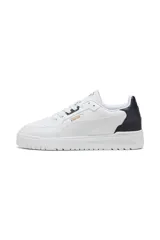 Championes Puma Shuffle Downtown, color blanco con detalles en negro y dorado.
