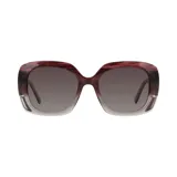 Lentes de sol cuadrados con marco de acetato color borgoña y gris degradado, con lentes grises degradadas.