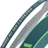 Pack de tres vinchas elásticas para el cabello, diseñadas para entrenamiento. Incluye una vincha gris con el logo adidas y texto en inglés/francés, y dos vinchas en tonos de verde azulado/turquesa con el logo adidas en color verde claro.