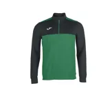 Buzo deportivo Joma Winner de hombre, color verde con mangas y cuello negros, cierre corto con cremallera y logo estampado en blanco en el hombro derecho.