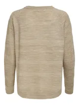 Sweater negro de punto acanalado con cuello redondo y manga larga, de calce regular.