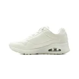 Championes deportivos Skechers modelo Uno - Stand on Air, color blanco, con parte superior de piel sintética lisa y perforada, plantilla Air-Cooled Memory Foam y entresuela con cámara de aire visible Skech-Air.